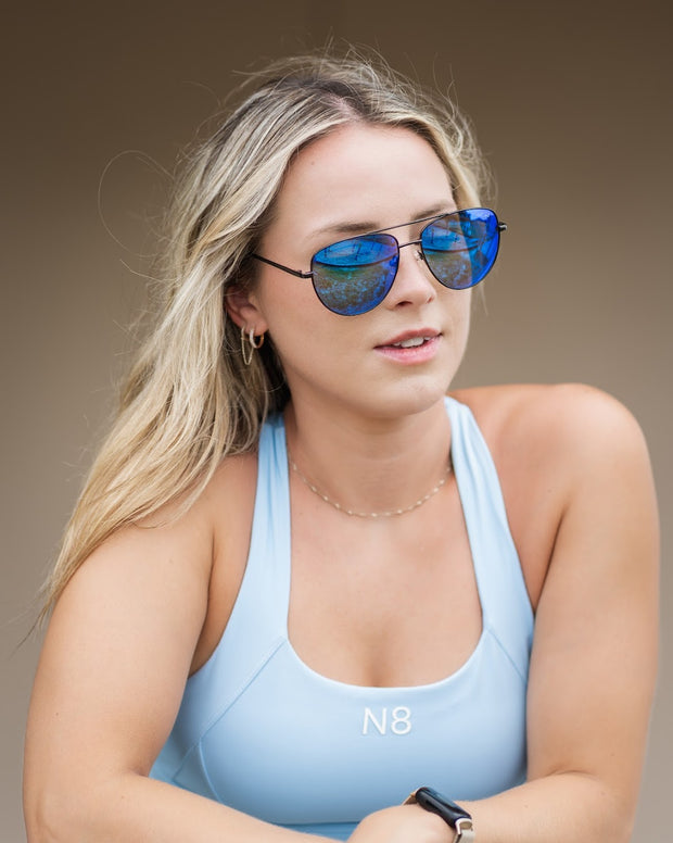 Black Metal Aviators Ice Blue Lens