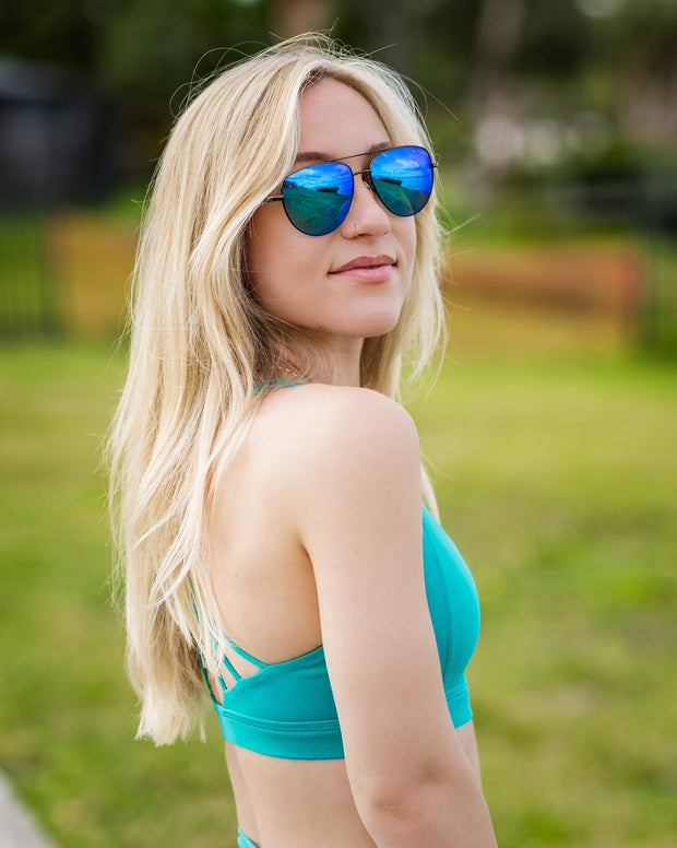 Black Metal Aviators Ice Blue Lens