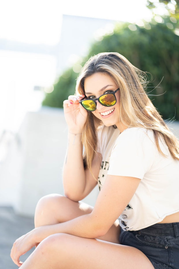 Black Polarized Rounders Pink Lens